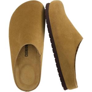imageCUSHIONAIRE Lute Genuine Suede Leather Clogs for Women Indoor and Outdoor  Comfortable Slip On Womens Clogs with Cushioned FootbedChestnut