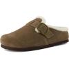 imageCUSHIONAIRE Haven Genuine Leather Clogs for Women  Faux Fur Lined SlipOn Womens Shoes with Cork Footbed and Adjustable BuckleDark Taupe