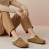imageCUSHIONAIRE Haven Genuine Leather Clogs for Women  Faux Fur Lined SlipOn Womens Shoes with Cork Footbed and Adjustable BuckleSand