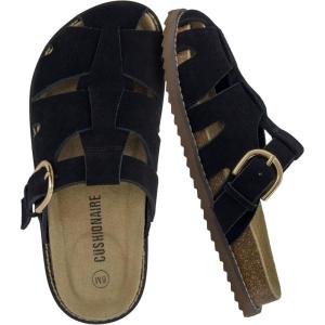 imageCUSHIONAIRE Benson Fisherman Sandals for Women  Suede Slip On Closed Toe Womens Clogs with Memory Foam Cork Footbed and Arch SupportBlack Suede