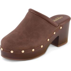 imageCUSHIONAIRE Womens Guest Faux Wood Clog with Memory Foam Padding Wide Widths AvailableBrown