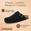 imageCUSHIONAIRE Hugo Genuine Leather Suede Clogs for Men  Comfortable Slip On Shoes with Adjustable Buckle Closed Toe Mens SlidesBlack