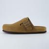 imageCUSHIONAIRE Hugo Genuine Leather Suede Clogs for Men  Comfortable Slip On Shoes with Adjustable Buckle Closed Toe Mens SlidesBrown