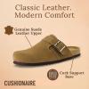 imageCUSHIONAIRE Hugo Genuine Leather Suede Clogs for Men  Comfortable Slip On Shoes with Adjustable Buckle Closed Toe Mens SlidesBrown