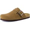 imageCUSHIONAIRE Hugo Genuine Leather Suede Clogs for Men  Comfortable Slip On Shoes with Adjustable Buckle Closed Toe Mens SlidesBrown