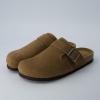 imageCUSHIONAIRE Hugo Genuine Leather Suede Clogs for Men  Comfortable Slip On Shoes with Adjustable Buckle Closed Toe Mens SlidesBrown