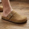 imageCUSHIONAIRE Hugo Genuine Leather Suede Clogs for Men  Comfortable Slip On Shoes with Adjustable Buckle Closed Toe Mens SlidesBrown