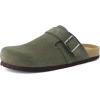 imageCUSHIONAIRE Hugo Genuine Leather Suede Clogs for Men  Comfortable Slip On Shoes with Adjustable Buckle Closed Toe Mens SlidesOlive
