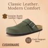 imageCUSHIONAIRE Hugo Genuine Leather Suede Clogs for Men  Comfortable Slip On Shoes with Adjustable Buckle Closed Toe Mens SlidesOlive