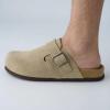 imageCUSHIONAIRE Hugo Genuine Leather Suede Clogs for Men  Comfortable Slip On Shoes with Adjustable Buckle Closed Toe Mens SlidesTaupe
