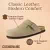 imageCUSHIONAIRE Hugo Genuine Leather Suede Clogs for Men  Comfortable Slip On Shoes with Adjustable Buckle Closed Toe Mens SlidesTaupe