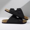 imageCUSHIONAIRE Lane Cork Footbed Mens Sandals Adjustable Buckle Comfort Slides for Men Genuine Leather Insole Summer Sandals Men FootwearBlack