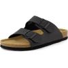 imageCUSHIONAIRE Lane Cork Footbed Mens Sandals Adjustable Buckle Comfort Slides for Men Genuine Leather Insole Summer Sandals Men FootwearBlack Nubuck