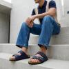 imageCUSHIONAIRE Lane Cork Footbed Mens Sandals Adjustable Buckle Comfort Slides for Men Genuine Leather Insole Summer Sandals Men FootwearNavy Nubuck