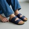 imageCUSHIONAIRE Lane Cork Footbed Mens Sandals Adjustable Buckle Comfort Slides for Men Genuine Leather Insole Summer Sandals Men FootwearNavy Nubuck