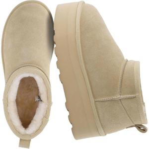 imageCUSHIONAIRE Hippy Womens Platform Ankle Boots  Genuine Suede Faux Fur Lining Cozy Winter SlipOn Design Comfortable Footwear with Wide Widths AvailableSand