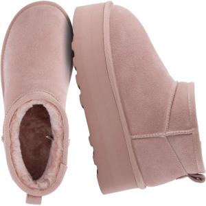 imageCUSHIONAIRE Hippy Womens Platform Ankle Boots  Genuine Suede Faux Fur Lining Cozy Winter SlipOn Design Comfortable Footwear with Wide Widths AvailablePink