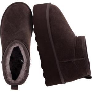 imageCUSHIONAIRE Hippy Womens Platform Ankle Boots  Genuine Suede Faux Fur Lining Cozy Winter SlipOn Design Comfortable Footwear with Wide Widths AvailableChocolate