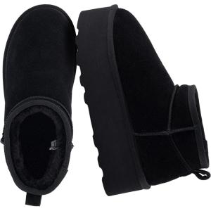 imageCUSHIONAIRE Hippy Womens Platform Ankle Boots  Genuine Suede Faux Fur Lining Cozy Winter SlipOn Design Comfortable Footwear with Wide Widths AvailableBlack