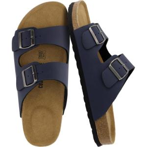 imageCUSHIONAIRE Lane Cork Footbed Mens Sandals Adjustable Buckle Comfort Slides for Men Genuine Leather Insole Summer Sandals Men FootwearNavy Nubuck