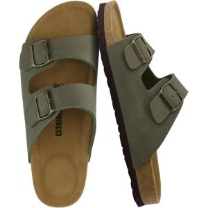 imageCUSHIONAIRE Lane Cork Footbed Mens Sandals Adjustable Buckle Comfort Slides for Men Genuine Leather Insole Summer Sandals Men FootwearOlive