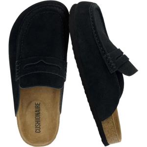 imageCUSHIONAIRE Fondu Genuine Leather Mule Clogs for Women Comfortable Slip On Womens Shoes with Penny Strap Accent and Memory Foam FootbedBlack