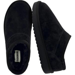 imageCUSHIONAIRE Hilo3 Cozy Suede Womens Slippers Soft Faux Fur Lined Slip On House Shoes for Women with Cushioned Memory FoamBlack Midnight Genuine Suede
