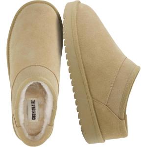 imageCUSHIONAIRE Hilo3 Cozy Suede Womens Slippers Soft Faux Fur Lined Slip On House Shoes for Women with Cushioned Memory FoamSand Breeze Genuine Suede