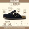 imageCUSHIONAIRE Blain Fur Genuine Suede Clogs for Women Cozy SlipOn Womens Slippers with Detailed Stitching and Memory Foam ComfortBlack