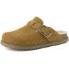 imageCUSHIONAIRE Blain Fur Genuine Suede Clogs for Women Cozy SlipOn Womens Slippers with Detailed Stitching and Memory Foam ComfortChestnut