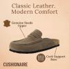 imageCUSHIONAIRE Fondu Genuine Leather Mule Clogs for Women Comfortable Slip On Womens Shoes with Penny Strap Accent and Memory Foam FootbedTaupe