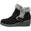 imageCUSHIONAIRE Womens Rhodes Faux Suede Winter Booties  Fur Boots for Women with Memory Foam Comfy Boots with Faux Fur Side Zipper 2Inch Wedge Heel Wide Widths AvailableBlack
