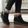 imageCUSHIONAIRE Womens Rhodes Faux Suede Winter Booties  Fur Boots for Women with Memory Foam Comfy Boots with Faux Fur Side Zipper 2Inch Wedge Heel Wide Widths AvailableBlack