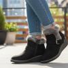 imageCUSHIONAIRE Womens Rhodes Faux Suede Winter Booties  Fur Boots for Women with Memory Foam Comfy Boots with Faux Fur Side Zipper 2Inch Wedge Heel Wide Widths AvailableBlack