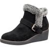 imageCUSHIONAIRE Womens Rhodes Faux Suede Winter Booties  Fur Boots for Women with Memory Foam Comfy Boots with Faux Fur Side Zipper 2Inch Wedge Heel Wide Widths AvailableBlack