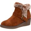 imageCUSHIONAIRE Womens Rhodes Faux Suede Winter Booties  Fur Boots for Women with Memory Foam Comfy Boots with Faux Fur Side Zipper 2Inch Wedge Heel Wide Widths AvailableChestnut