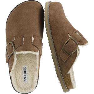 imageCUSHIONAIRE Blain Fur Genuine Suede Clogs for Women Cozy SlipOn Womens Slippers with Detailed Stitching and Memory Foam ComfortBrown