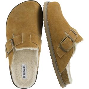 imageCUSHIONAIRE Blain Fur Genuine Suede Clogs for Women Cozy SlipOn Womens Slippers with Detailed Stitching and Memory Foam ComfortChestnut
