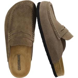 imageCUSHIONAIRE Fondu Genuine Leather Mule Clogs for Women Comfortable Slip On Womens Shoes with Penny Strap Accent and Memory Foam FootbedTaupe