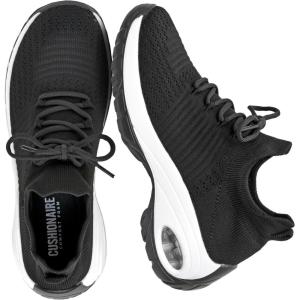imageCUSHIONAIRE Womens Blaze Stretch Knit Slip on lace Sneaker Memory Foam amp LiteSole TechnologyBlackWhite