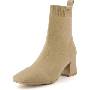 imageCUSHIONAIRE Womens Milo Stretch Ankle Sock Boot  Soft Knit Upper Memory Foam Padding Lightweight 175 Heel Wide Widths AvailableSand