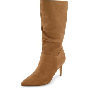 imageCUSHIONAIRE Womens Porsha Slouchy Vegan Suede MidCalf Scrunch Boot with Pointed Toe Memory Foam amp 3Inch Heel  Wide Widths AvailableCamel