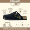 imageCUSHIONAIRE Hamlet Genuine Leather Suede Clogs for Women Slip On Shoes with Detailed Metal Buckle Strap and Memory Foam FootbedBlack