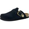 imageCUSHIONAIRE Hamlet Genuine Leather Suede Clogs for Women Slip On Shoes with Detailed Metal Buckle Strap and Memory Foam FootbedBlack