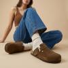 imageCUSHIONAIRE Hamlet Genuine Leather Suede Clogs for Women Slip On Shoes with Detailed Metal Buckle Strap and Memory Foam FootbedBrown