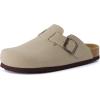 imageCUSHIONAIRE Hana Womens Clogs  Comfortable Vegan Suede Clogs for Women  Slip On Potato Shoes with Cork Footbed amp Arch Support  Memory Foam Wide Widths AvailableStone
