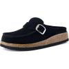 imageCUSHIONAIRE Hobby Genuine Leather Suede Mule Clogs for Women with Buckle Strap and Cork Footbed Supportive AllDay Comfort in Womens ShoesBlack