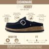 imageCUSHIONAIRE Hobby Genuine Leather Suede Mule Clogs for Women with Buckle Strap and Cork Footbed Supportive AllDay Comfort in Womens ShoesBlack