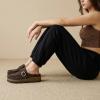 imageCUSHIONAIRE Hobby Genuine Leather Suede Mule Clogs for Women with Buckle Strap and Cork Footbed Supportive AllDay Comfort in Womens ShoesChocolate