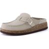 imageCUSHIONAIRE Hobby Genuine Leather Suede Mule Clogs for Women with Buckle Strap and Cork Footbed Supportive AllDay Comfort in Womens ShoesStone